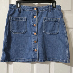 GAP Button Front Denim Mini Skirt, Medium Blue Wash, A-Line, Size 28, EUC!